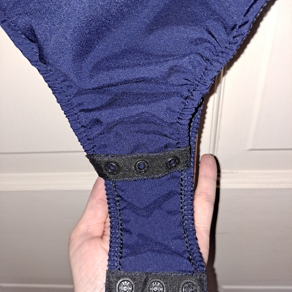 Navy blue button up long sleeve collared bodysuit size Small - Picture 6 of 9